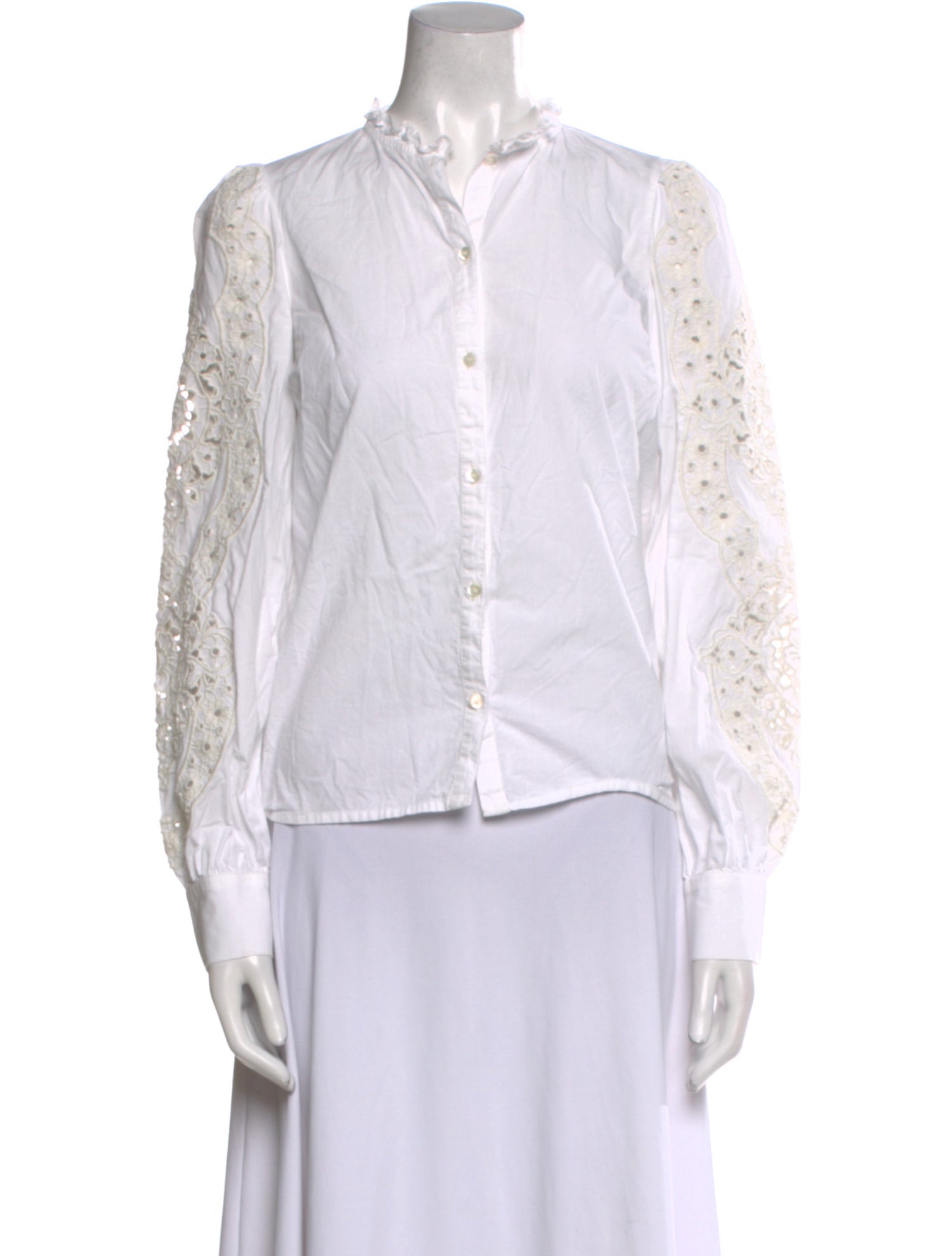 Sézane Mock Neck Long Sleeve Button-Up Top