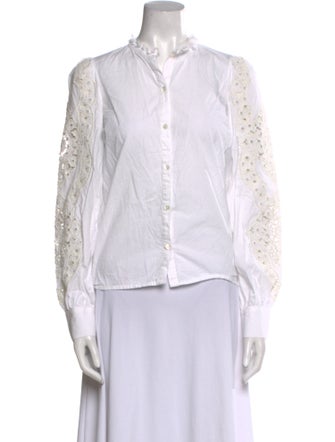 Sézane Mock Neck Long Sleeve Button-Up Top