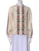 Sézane Embroidered Mock Neck Button-Up Top