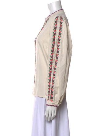 Sézane Embroidered Mock Neck Button-Up Top