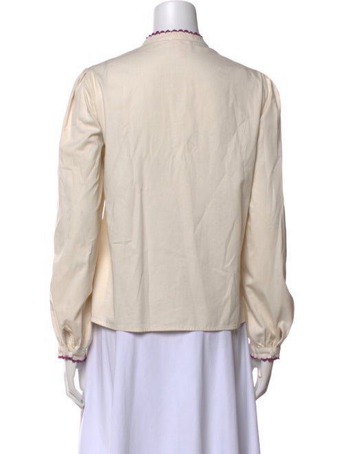 Sézane Embroidered Mock Neck Button-Up Top