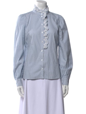 Sézane Striped Mock Neck Button-Up Top