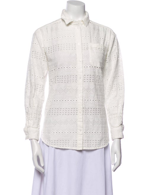 Sézane Lace Pattern Long Sleeve Button-Up Top