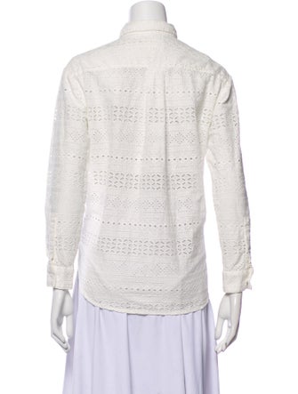 Sézane Lace Pattern Long Sleeve Button-Up Top