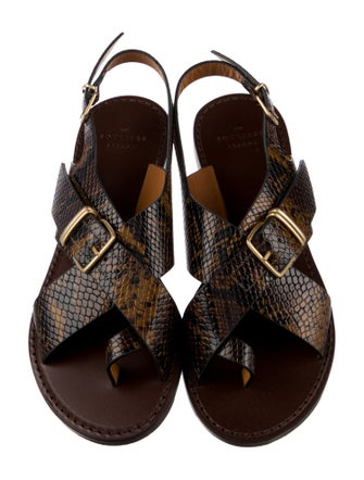 Sézane Leather Printed Slingback Sandals