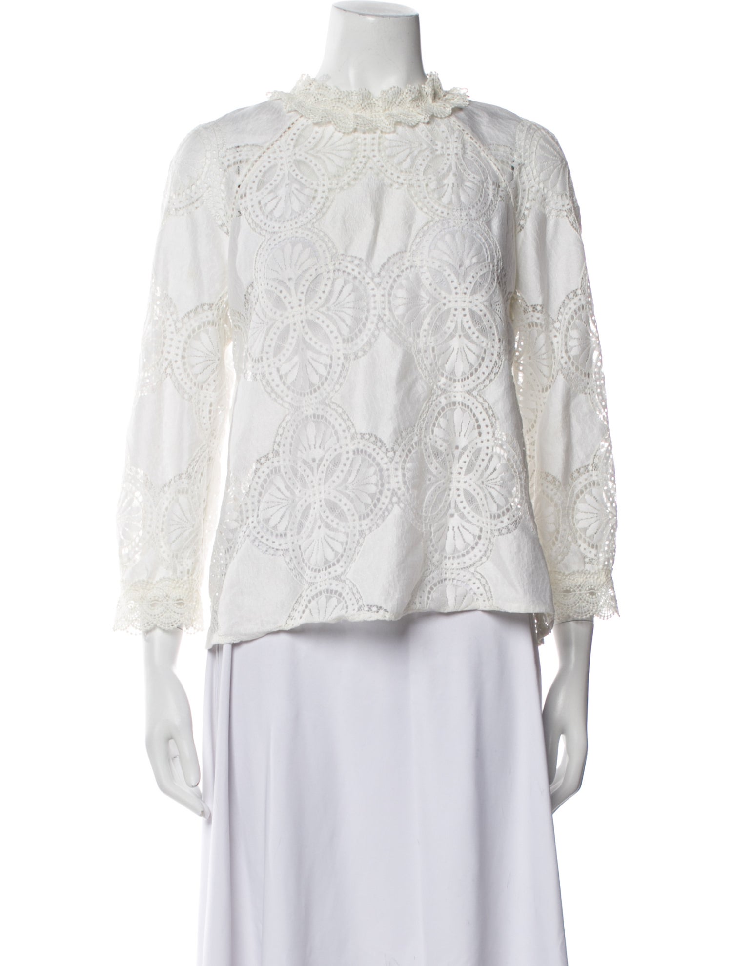 Sézane Lace Pattern Mock Neck Blouse