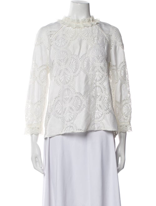 Sézane Lace Pattern Mock Neck Blouse
