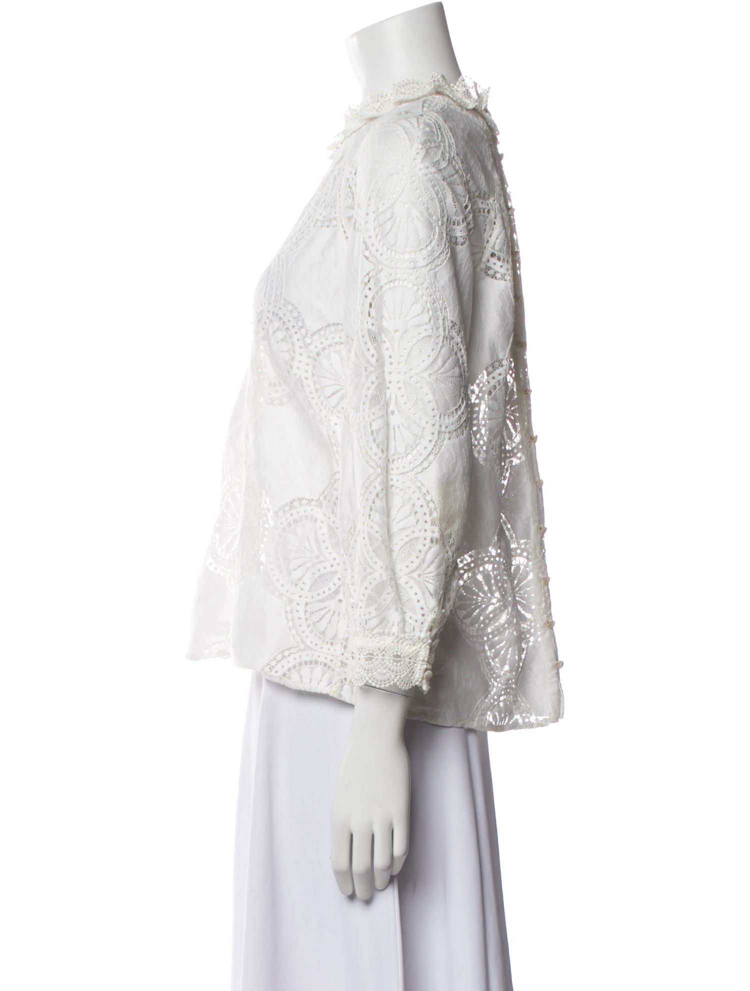 Sézane Lace Pattern Mock Neck Blouse