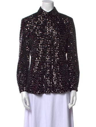 Sézane Printed Long Sleeve Button-Up Top