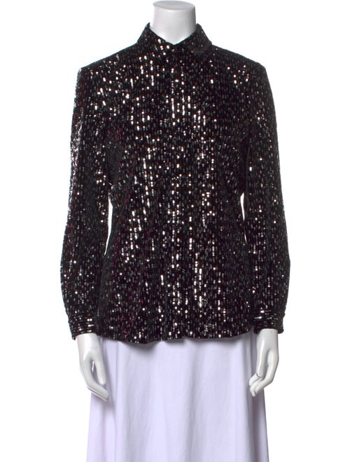 Sézane Printed Long Sleeve Button-Up Top