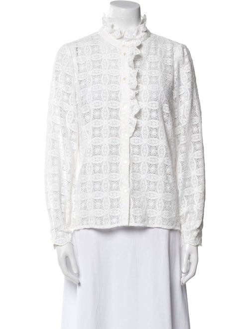 Sézane Lace Pattern Mock Neck Button-Up Top