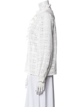 Sézane Lace Pattern Mock Neck Button-Up Top