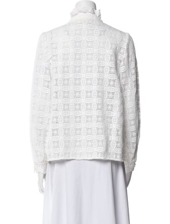 Sézane Lace Pattern Mock Neck Button-Up Top