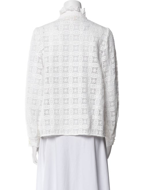 Sézane Lace Pattern Mock Neck Button-Up Top