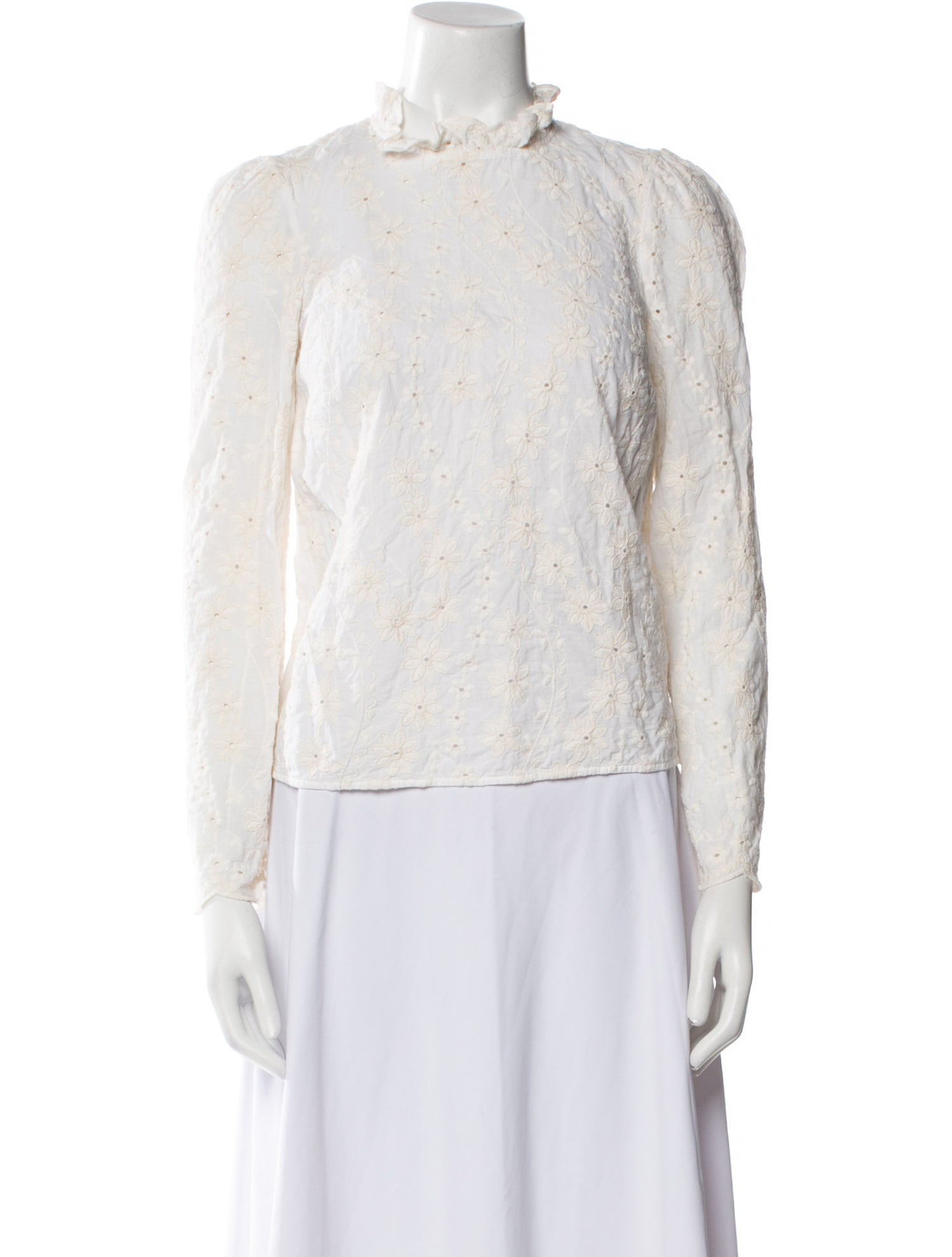 Sézane Lace Pattern Mock Neck Blouse