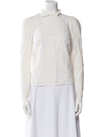 Sézane Lace Pattern Mock Neck Blouse