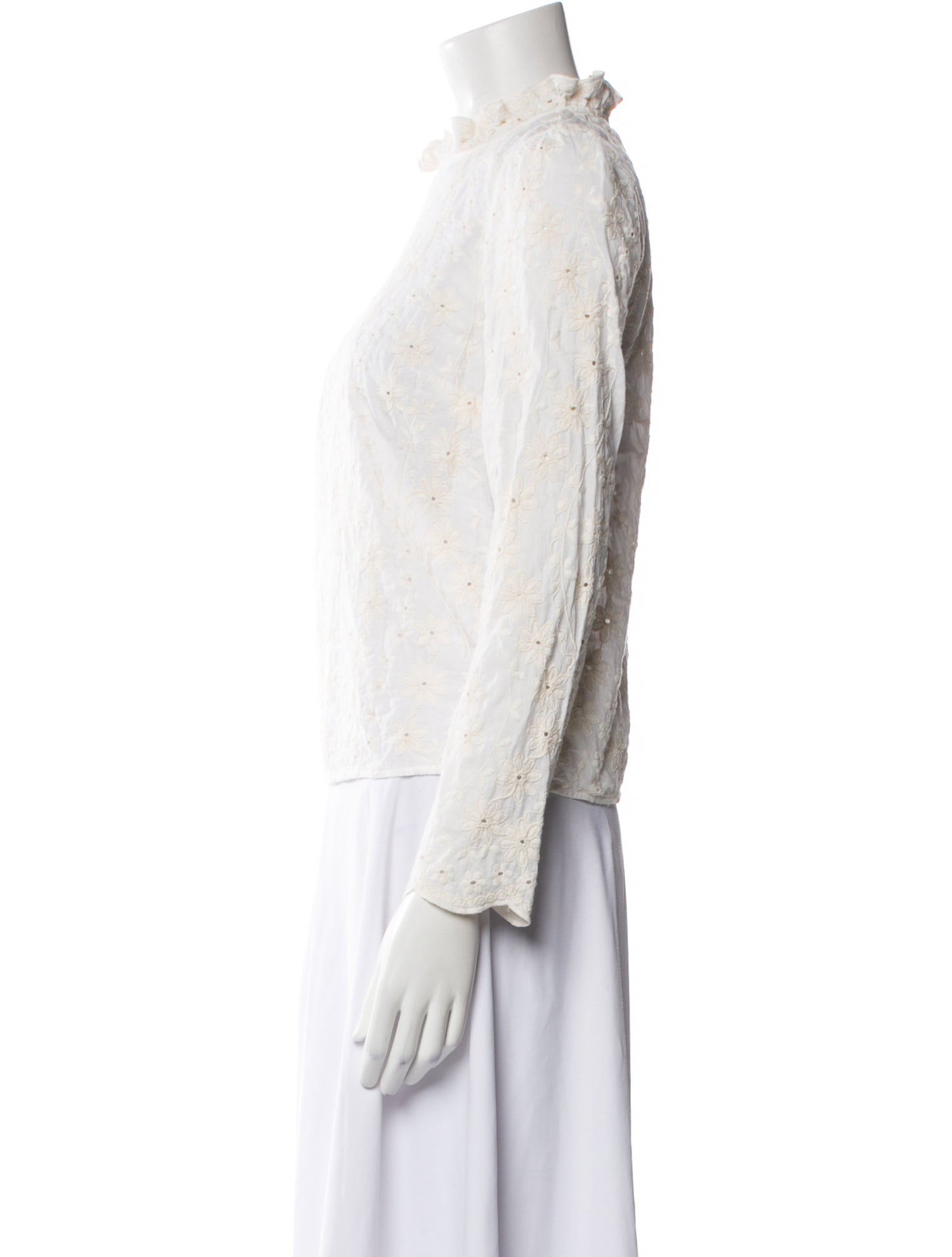 Sézane Lace Pattern Mock Neck Blouse