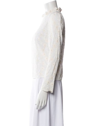 Sézane Lace Pattern Mock Neck Blouse