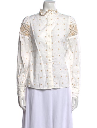 Sézane Printed Mock Neck Button-Up Top