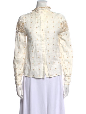 Sézane Printed Mock Neck Button-Up Top