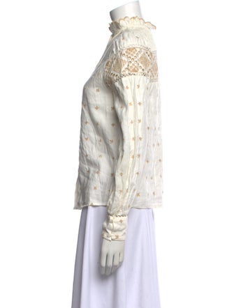 Sézane Printed Mock Neck Button-Up Top