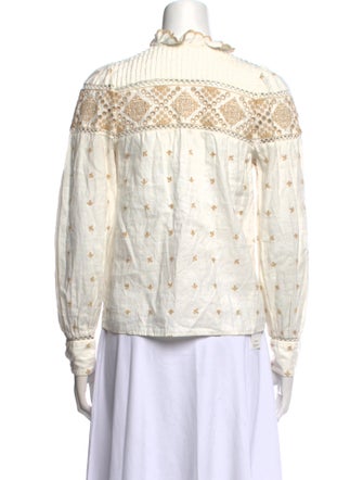 Sézane Printed Mock Neck Button-Up Top