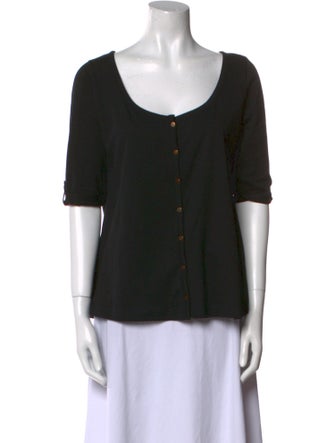 Sézane Scoop Neck Three-Quarter Sleeve Button-Up Top