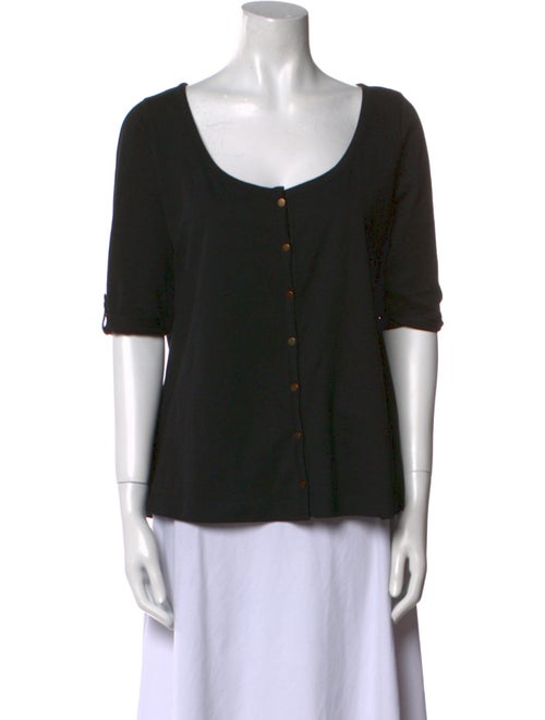 Sézane Scoop Neck Three-Quarter Sleeve Button-Up Top