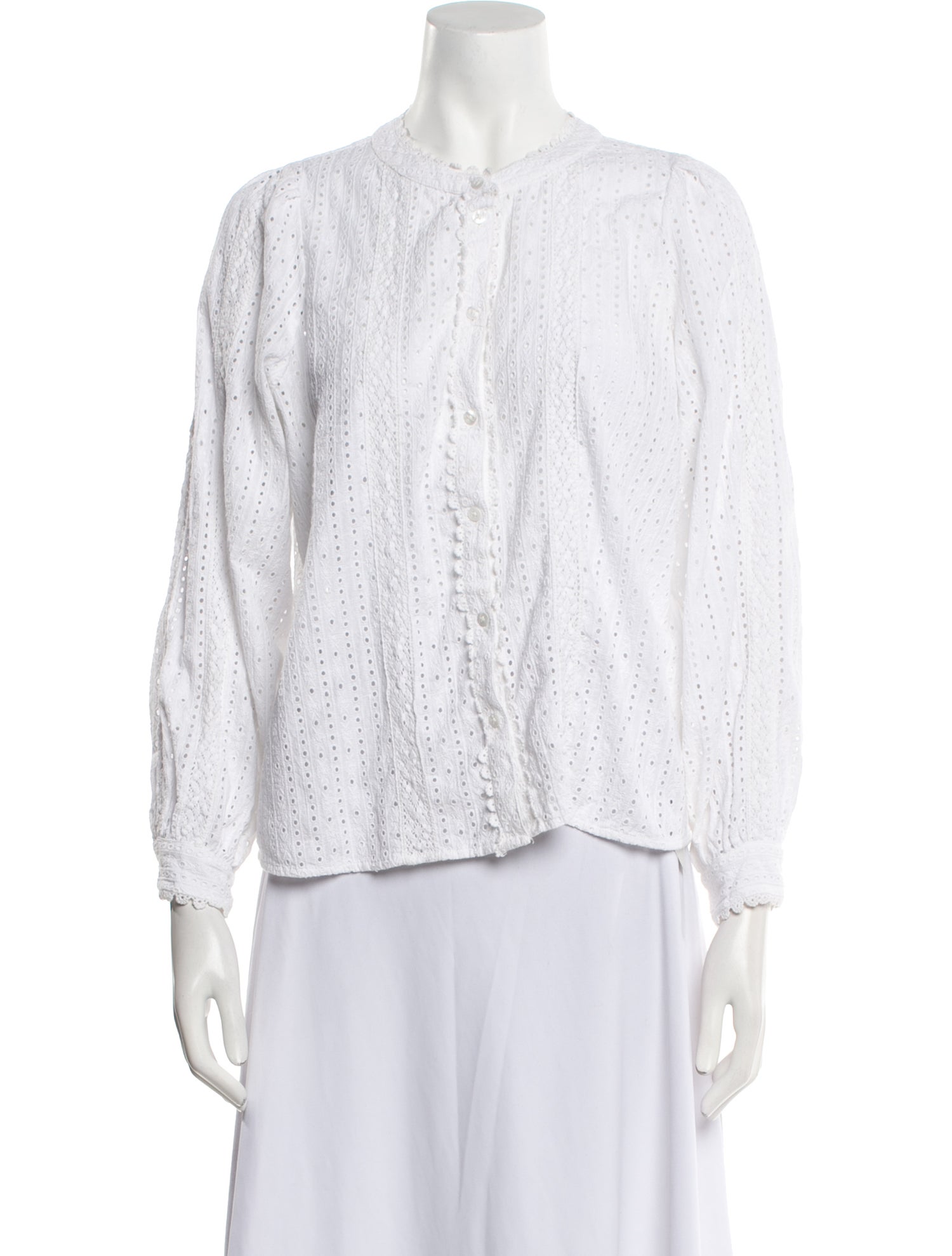 Sézane Mock Neck Three-Quarter Sleeve Button-Up Top