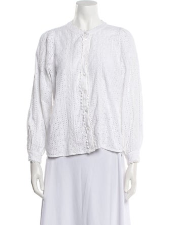 Sézane Mock Neck Three-Quarter Sleeve Button-Up Top