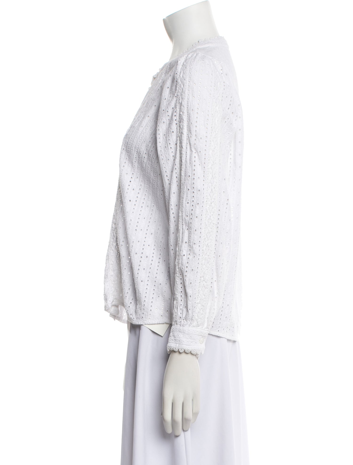 Sézane Mock Neck Three-Quarter Sleeve Button-Up Top