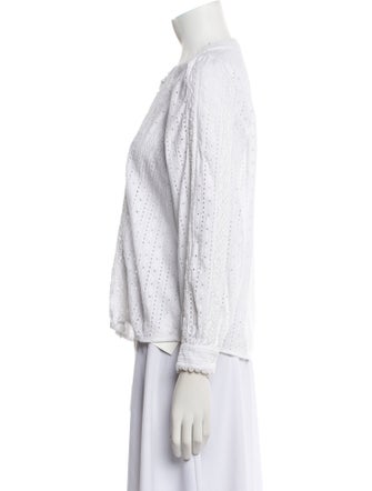 Sézane Mock Neck Three-Quarter Sleeve Button-Up Top