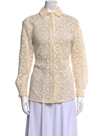 Sézane Lace Pattern Long Sleeve Button-Up Top