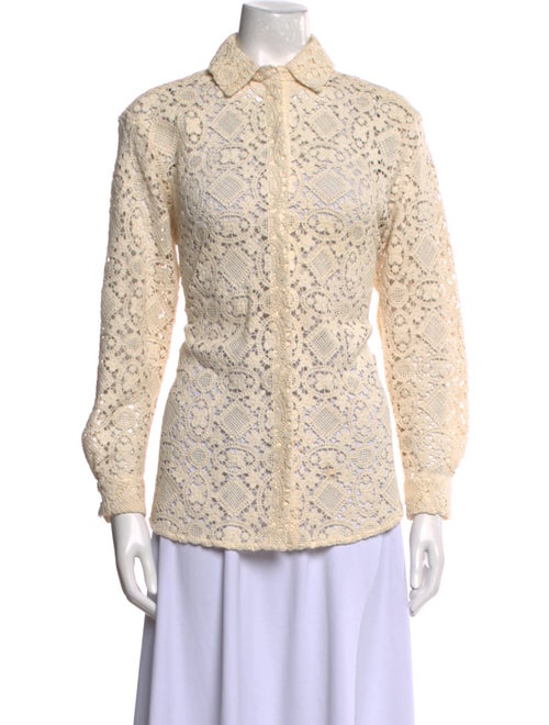 Sézane Lace Pattern Long Sleeve Button-Up Top