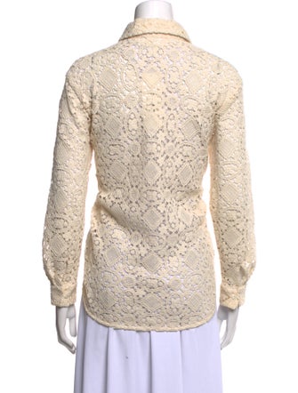 Sézane Lace Pattern Long Sleeve Button-Up Top