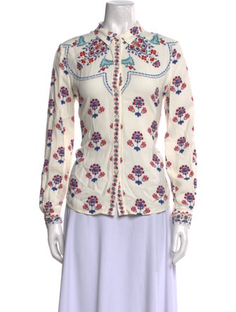 Sézane Floral Print Mock Neck Button-Up Top