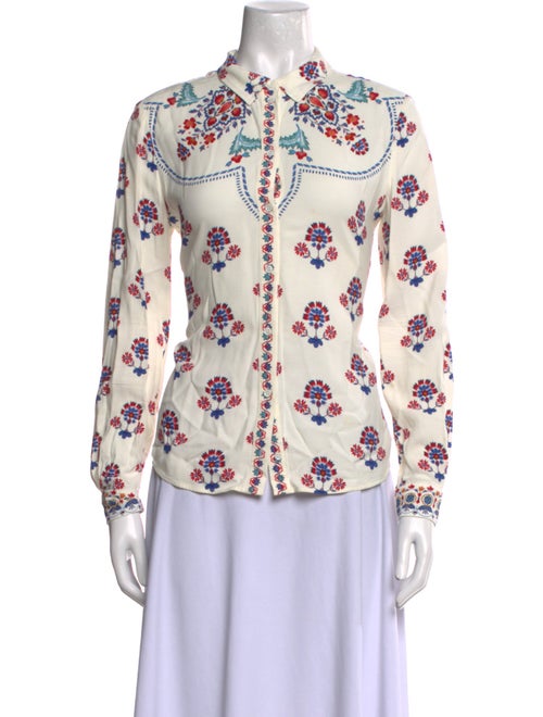 Sézane Floral Print Mock Neck Button-Up Top