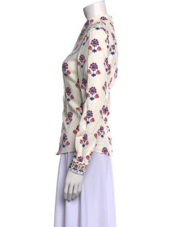 Sézane Floral Print Mock Neck Button-Up Top