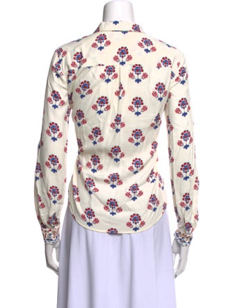 Sézane Floral Print Mock Neck Button-Up Top