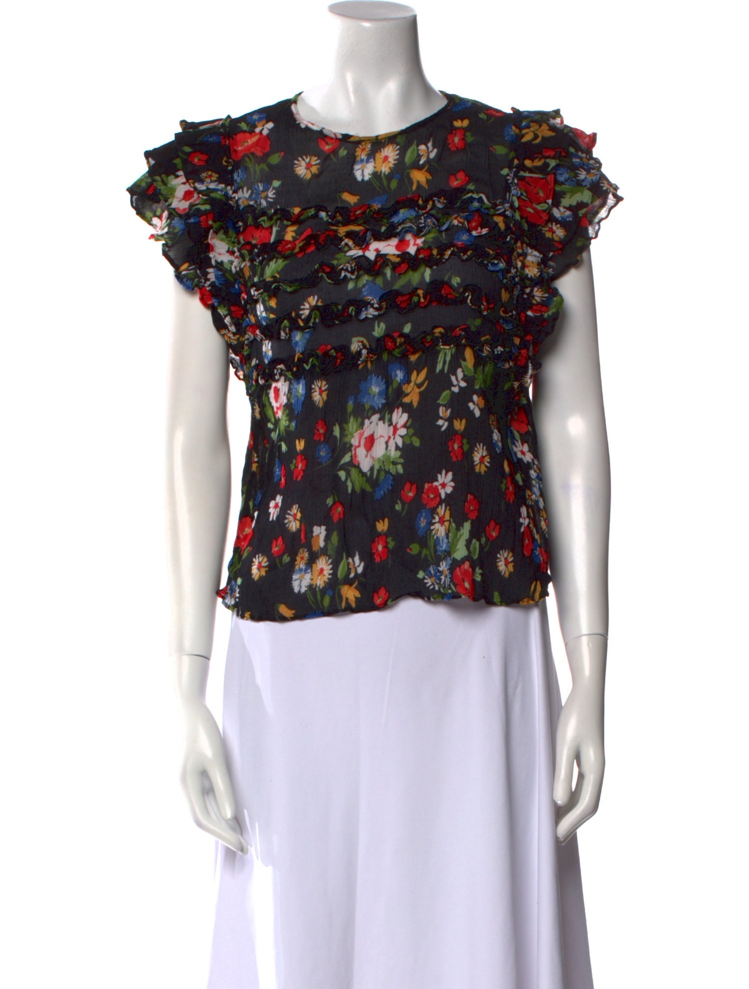 Sézane Floral Print Crew Neck Blouse