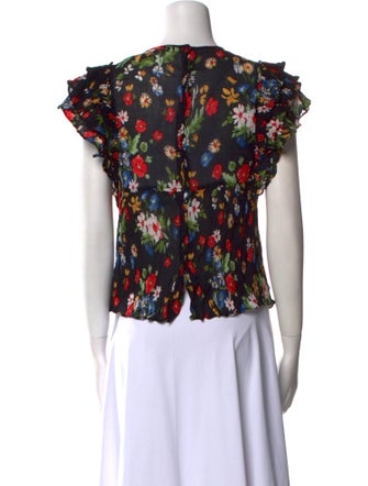 Sézane Floral Print Crew Neck Blouse