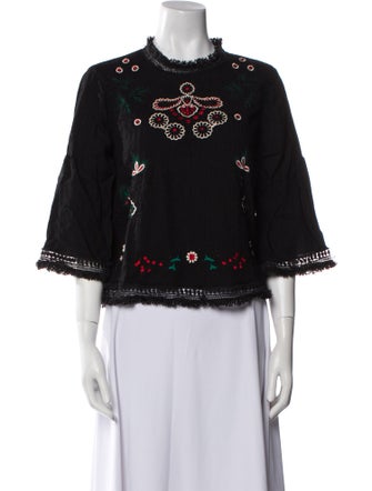 Sézane Lace Pattern Mock Neck Top