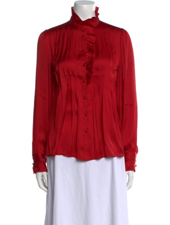 Sézane Mock Neck Long Sleeve Button-Up Top