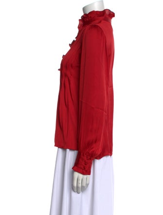 Sézane Mock Neck Long Sleeve Button-Up Top