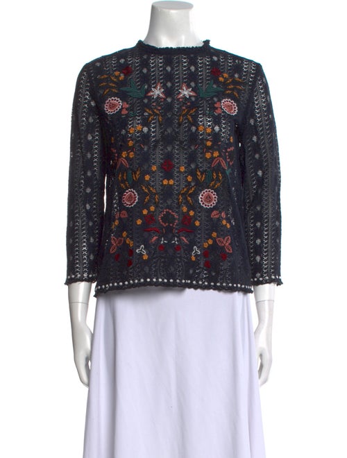 Sézane Lace Pattern Mock Neck Blouse