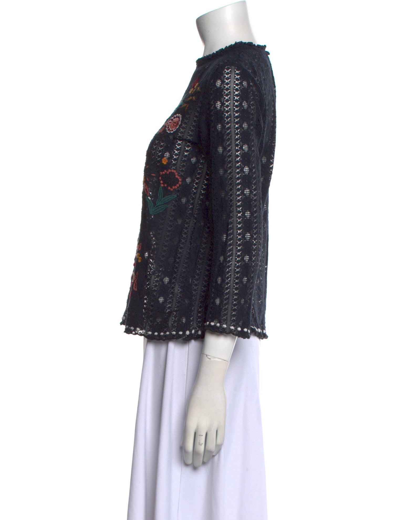 Sézane Lace Pattern Mock Neck Blouse