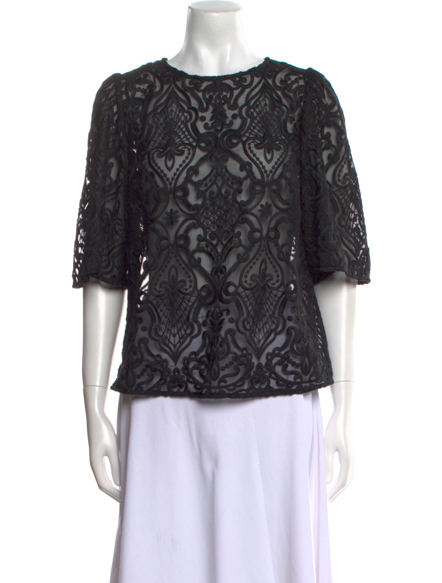 Sézane Lace Pattern Bateau Neckline Blouse