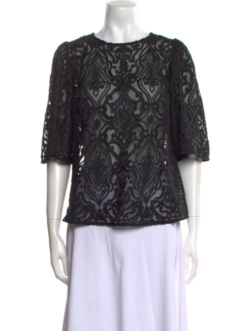 Sézane Lace Pattern Bateau Neckline Blouse