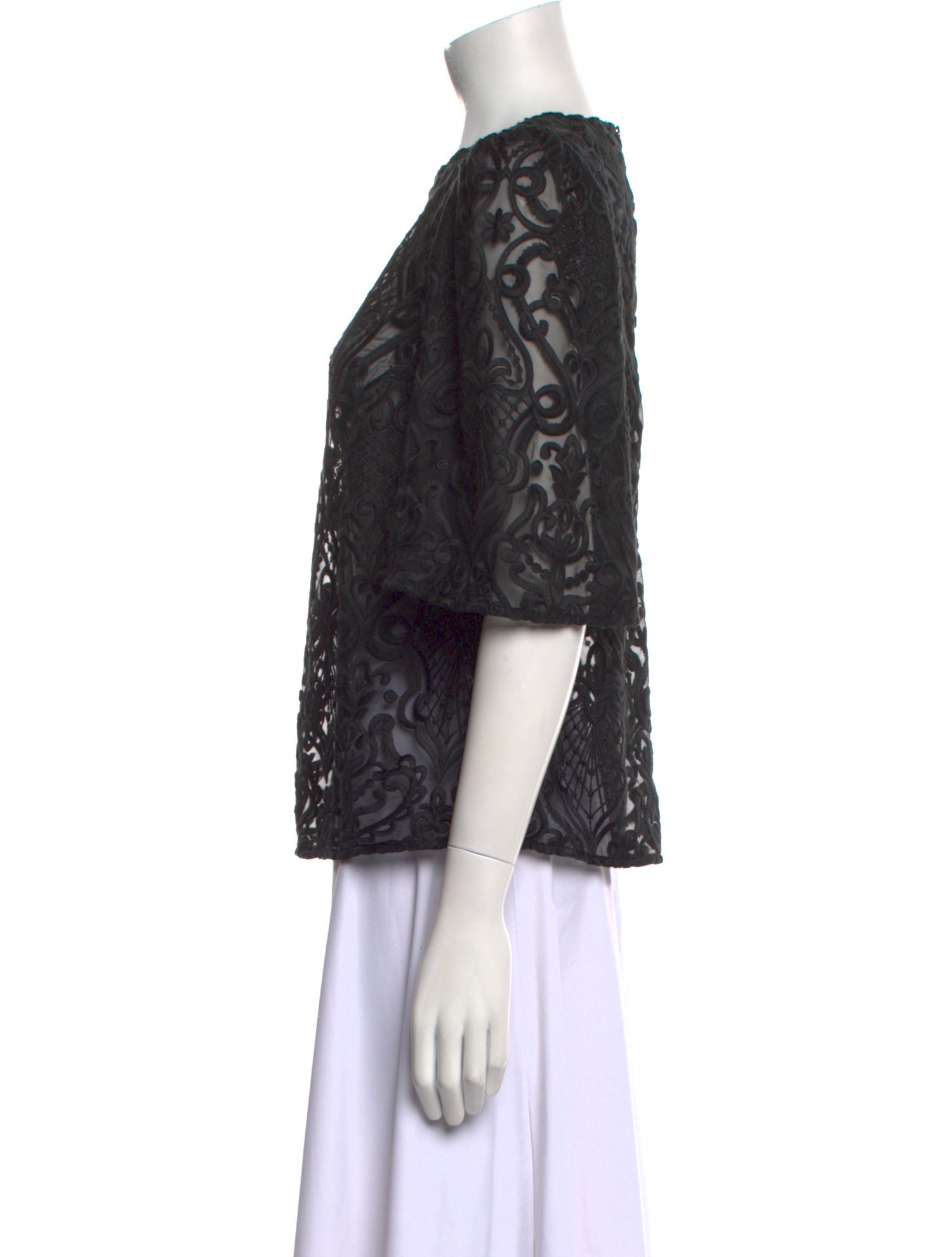 Sézane Lace Pattern Bateau Neckline Blouse