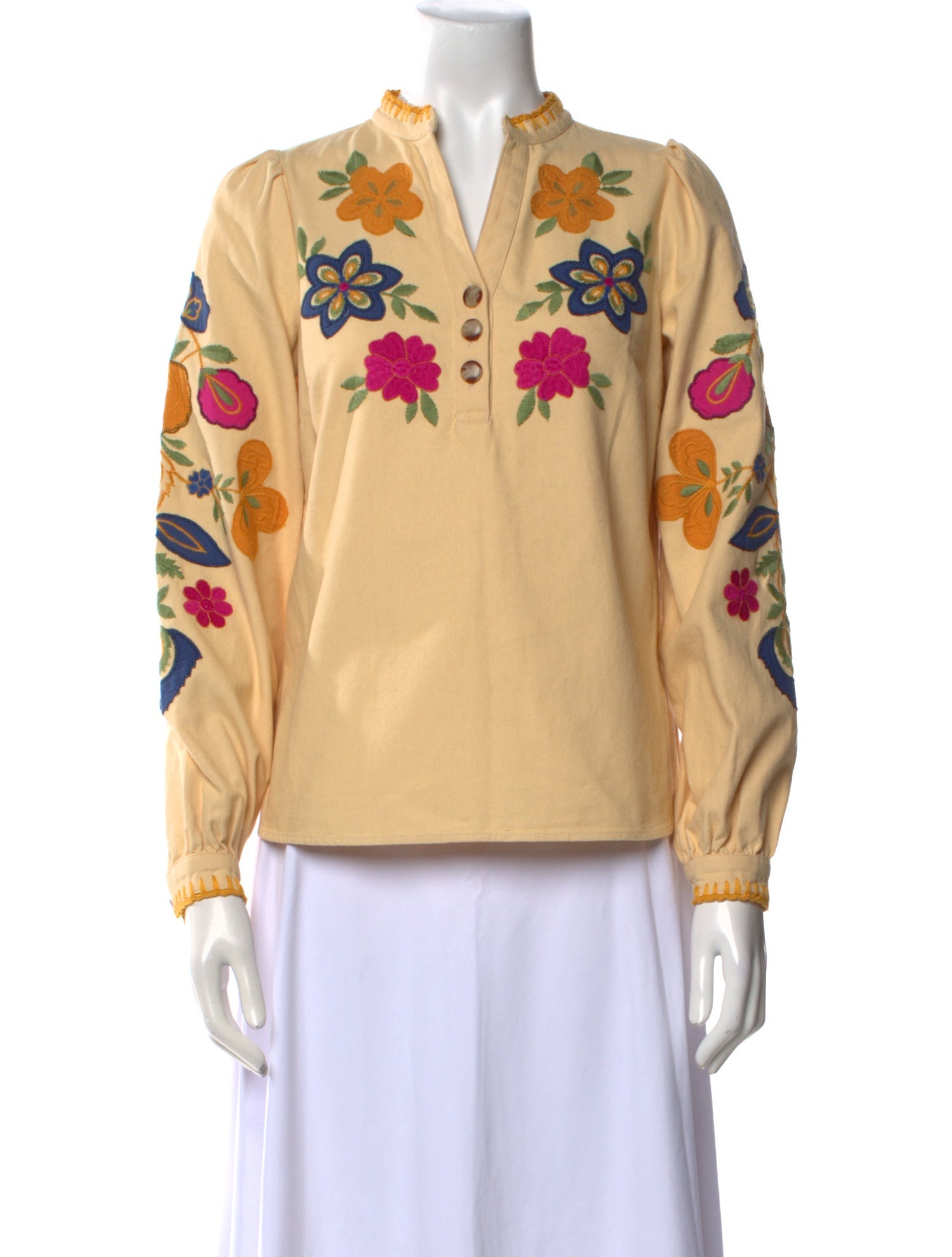 Sézane Floral Print V-Neck Polo